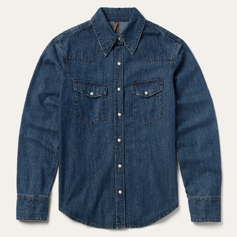Trendy Comfort Dark Denim Snap Western Shirt