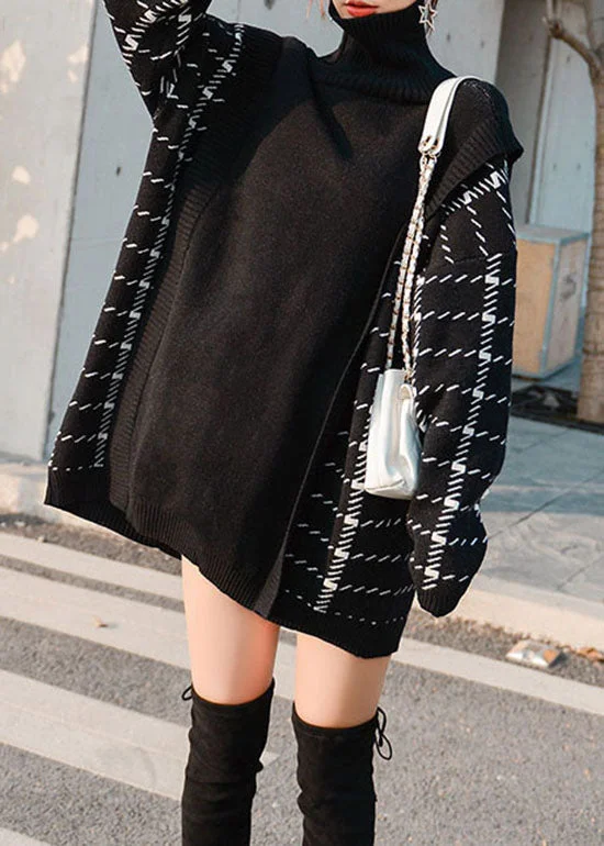 Trendy Casuals Black thick Patchwork Knitwear Dress Winter