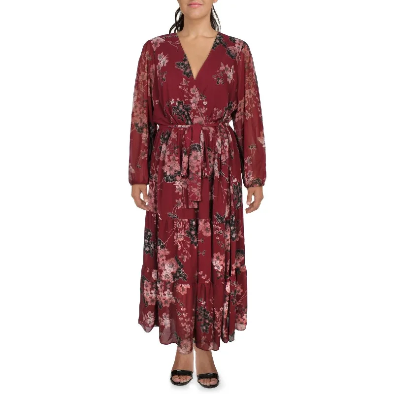 Smart Comfort City Chic Womens Floral Print Chiffon Maxi Dress