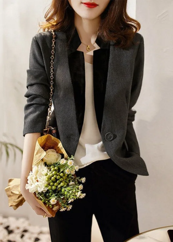 Cozy Chic Slim Fit Grey V Neck Button Patchwork Spandex Coats Fall
