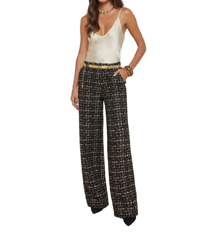 Chic Relaxation Livvy Straight Leg Trouser In Black/tan Tweed