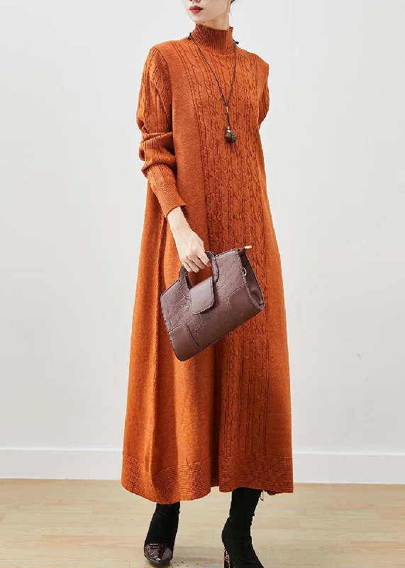 Breathable Style Stylish Orange Oversized Cable Knit Ankle Dress Spring