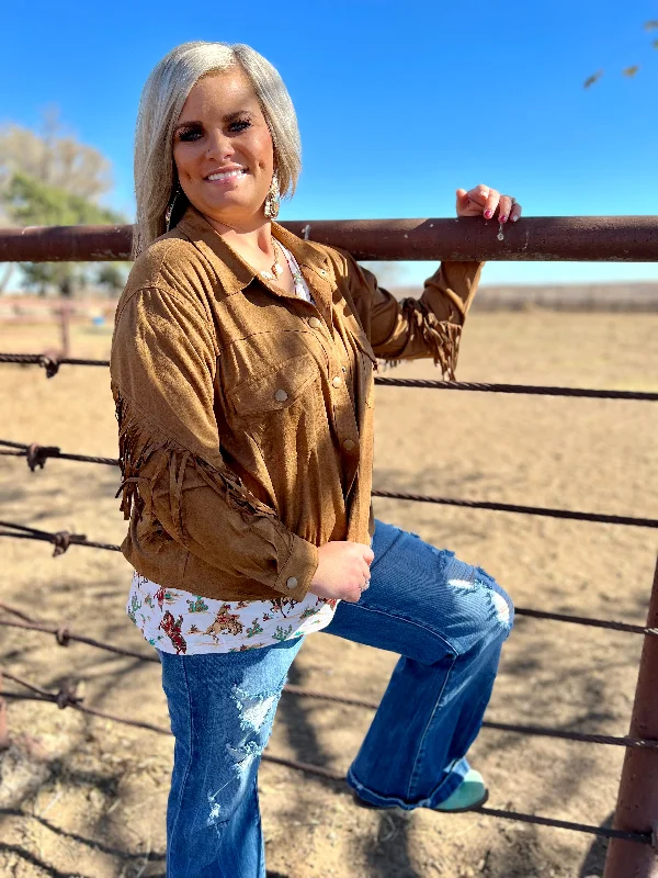 Soft Wear PLUS Camel Faux Suede Fringe Jacket
