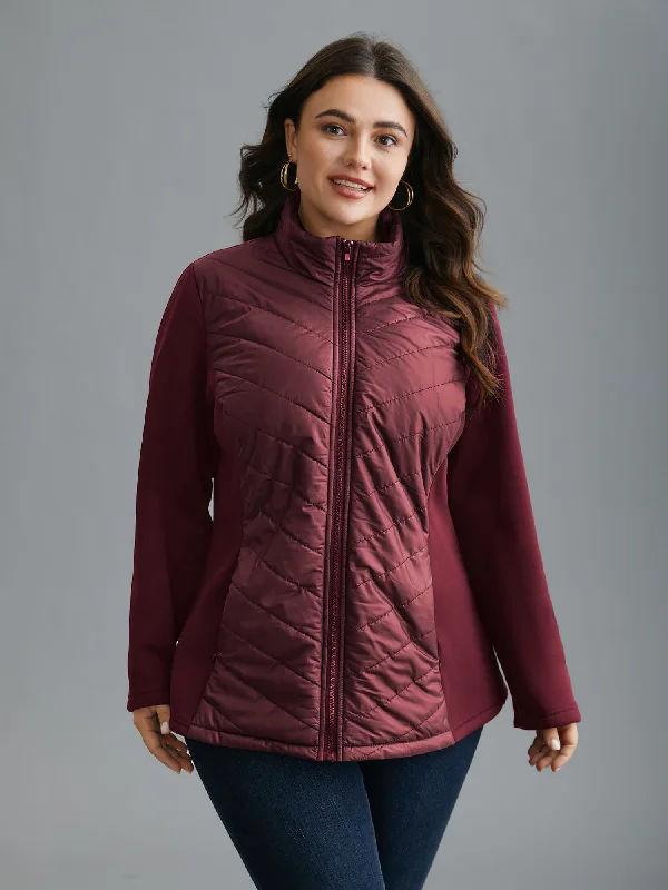 Cozy Sweaters Funnel Neck Contrasting Design Zipper Coat