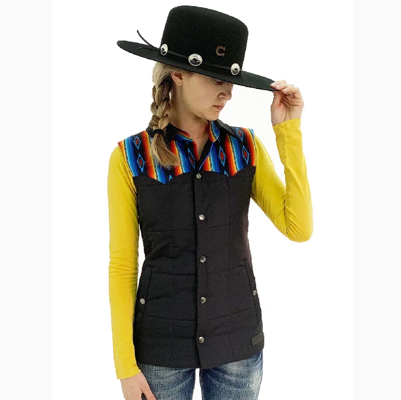 Simple Style Panhandle Slim Women's Black Aztec Yoke Vest