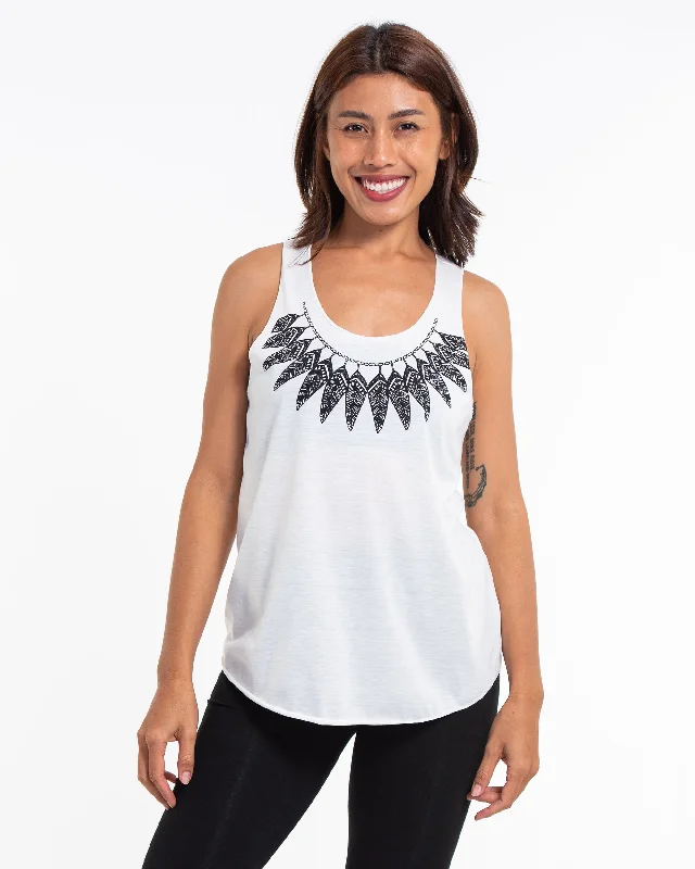 Smart Comfort Womens Feather Necklace Tank Top in White