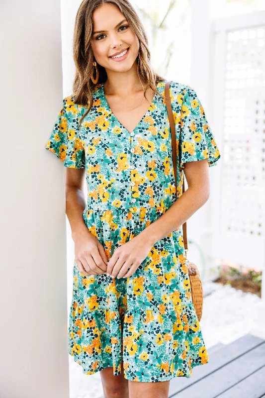 Soft Clothing In My Dreams Green Floral Babydoll Dress