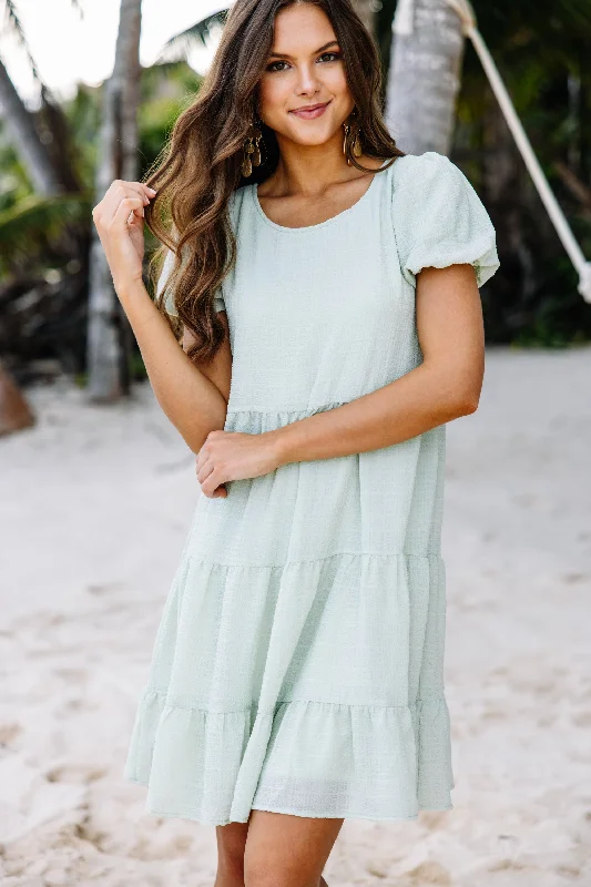 Cozy Outfit It All Makes Sense Sage Green Tiered Dress