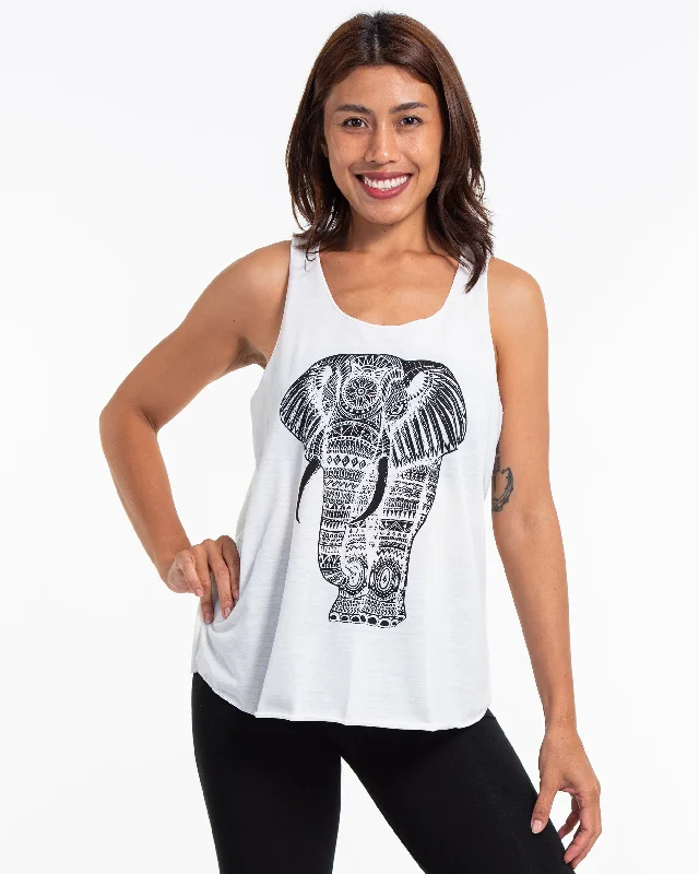 Chic Comfort Womens Regal Elephant Tank Top in White