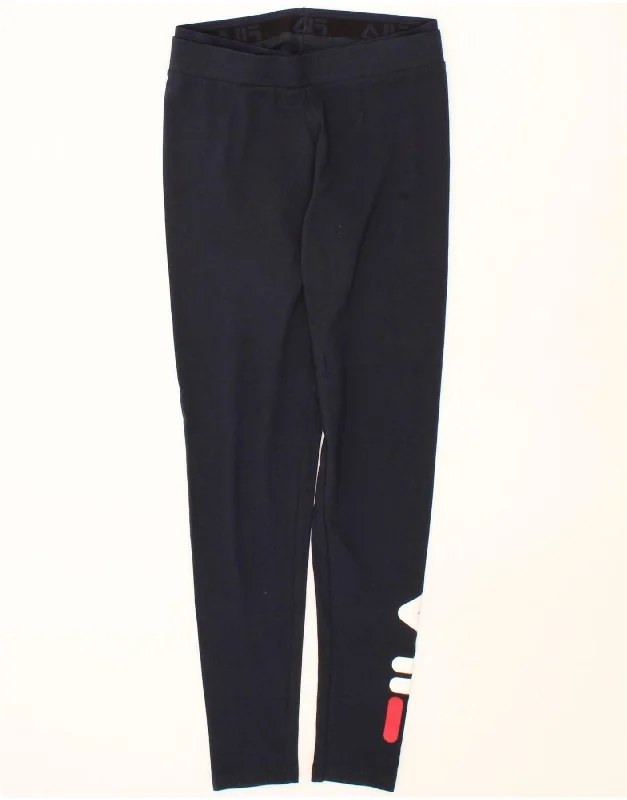 Chic Comfort FILA Womens Graphic Leggings UK 10 Small Navy Blue Cotton