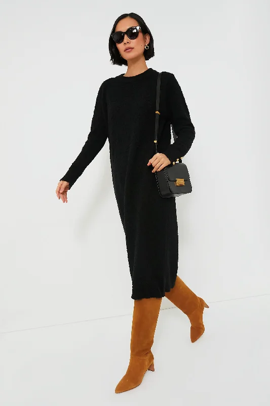 Breathable Style Black Boucle Knit Nelle Dress