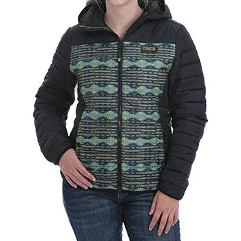 Weekend Style Cinch Women's Black, Green and Yellow Aztec Coat