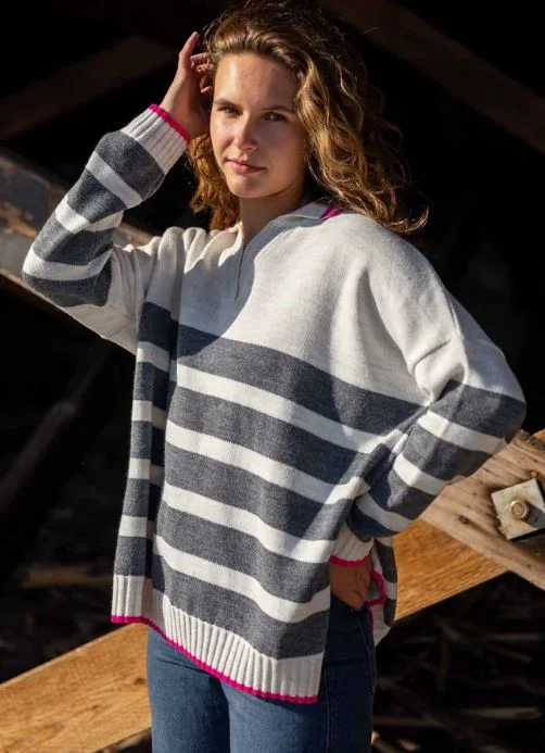Fashion Comfort Mersea Marina Polo Sweater Sea Salt/Storm/Pink
