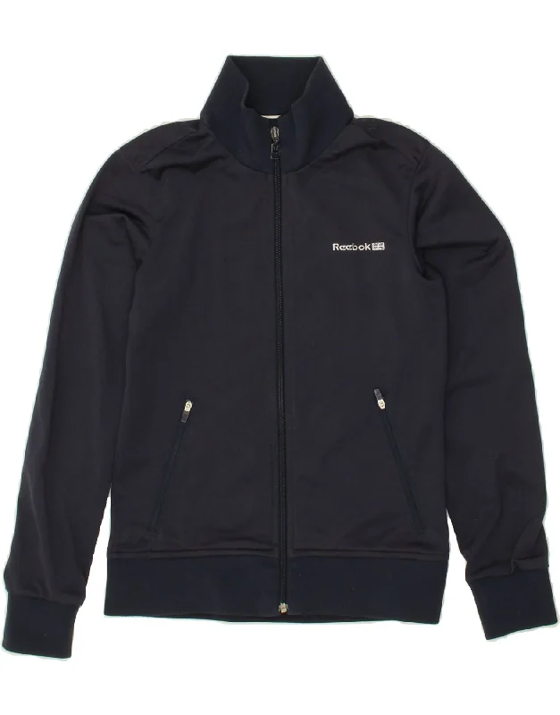 Versatile Comfort REEBOK Womens Tracksuit Top Jacket UK 8 Small Navy Blue Polyester