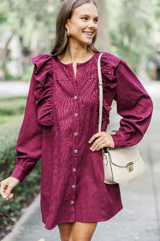 Easy Style Never Too Late Burgundy Red Corduroy Dress