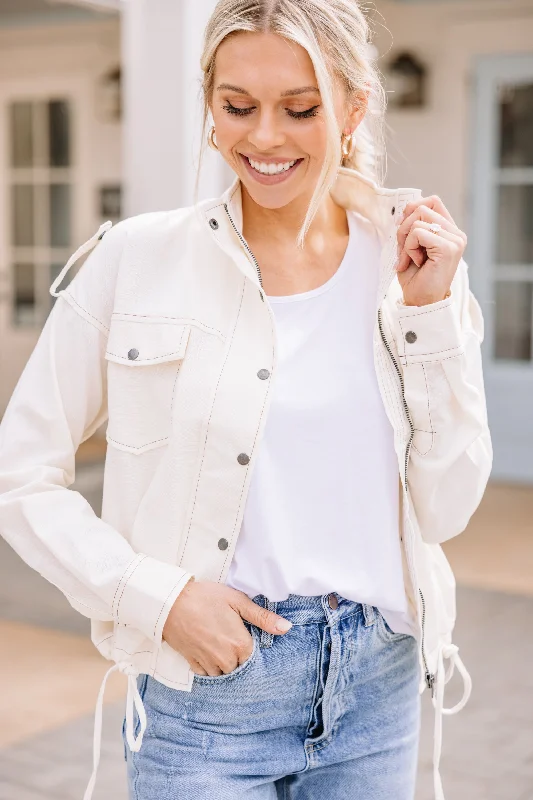 Easy Chic Use Your Wit Ivory White Linen Jacket