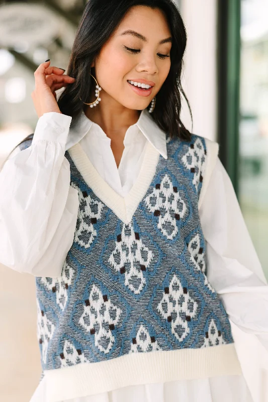 Soft Clothing Take What You Like Denim Blue Abstract Sweater Vest
