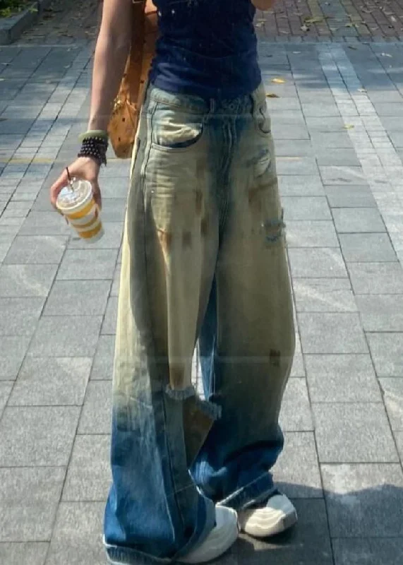 Cozy Layers Retro Gradient Color Hole High Waist Denim Pants Summer
