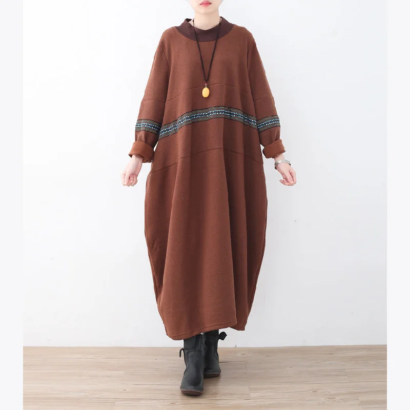 Chic Outfits boutique brown sweater dress fall fashion patchwork pullover fine high neck winter dress Chic Outfits boutique brown sweater dress fall fashion patchwork pullover fine high neck winter dress