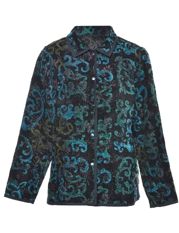 Soft Style Blue & Black Patterned Tapestry Jacket - M