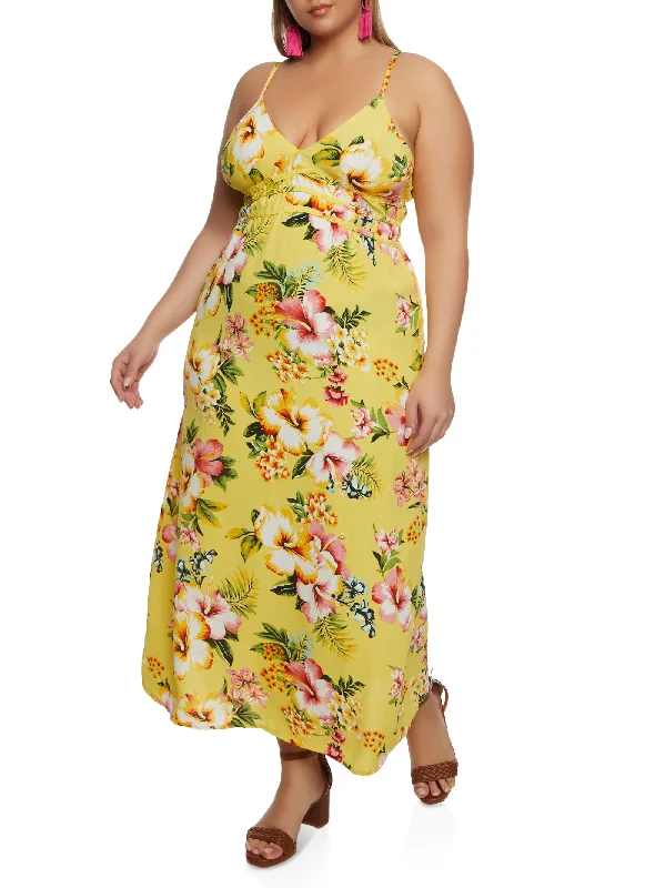 Easy Chic Plus Size Floral Print V Neck Maxi Sundress