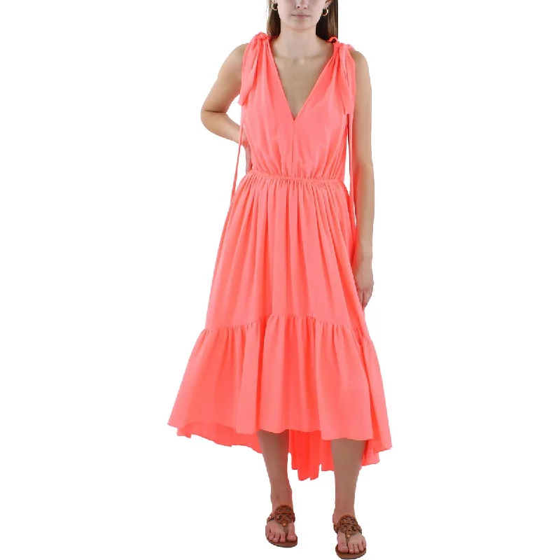 Cozy Fit Wear Black Halo Womens Hi-Low Pleated Maxi Dress