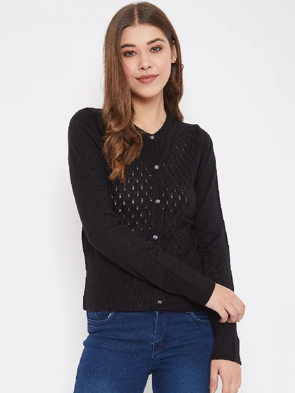 All-Day Comfort JUMP USA Women Black Henley Neck Sweaters