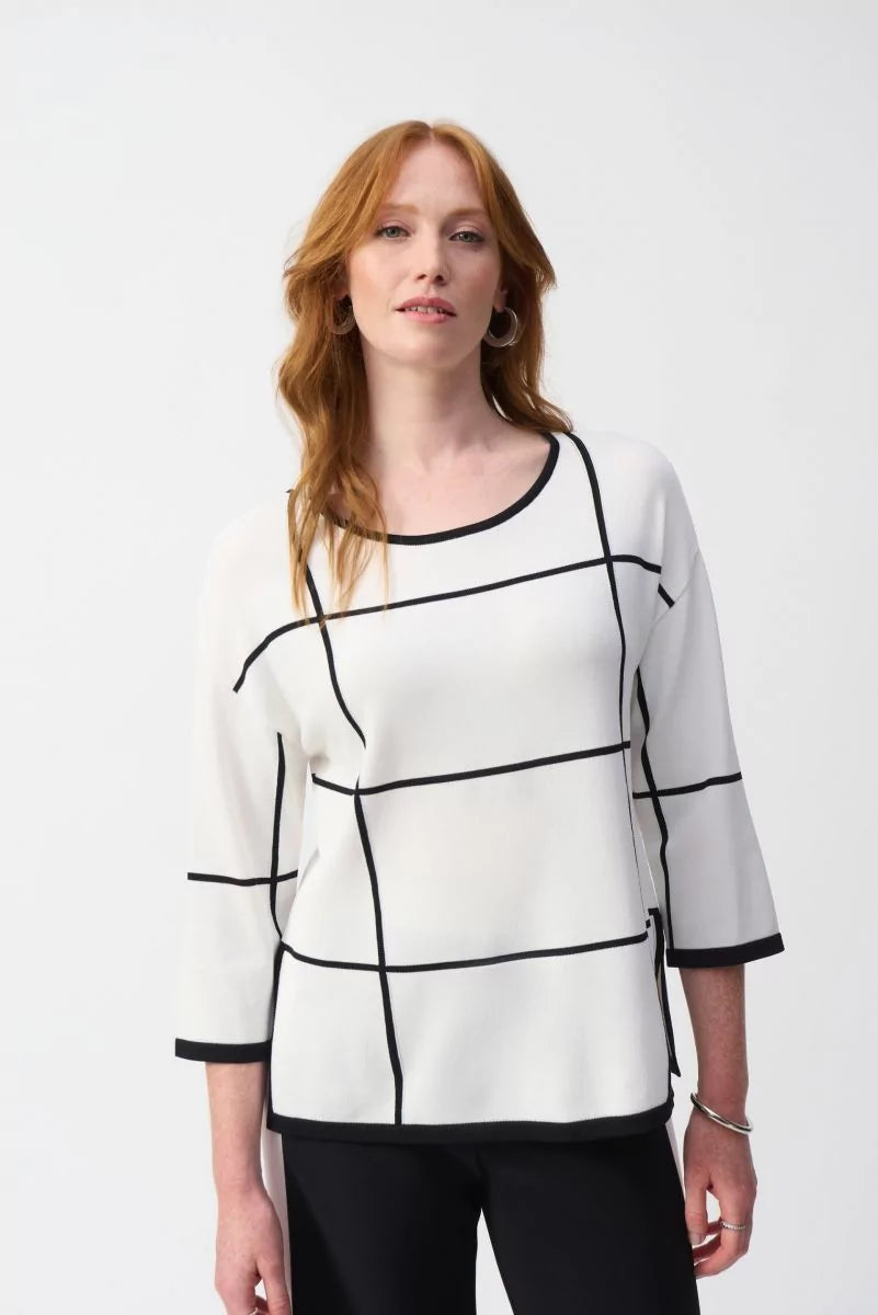Exquisite Craftsmanship Joseph Ribkoff Pullover Style 251918 Vanilla/Black Plaid