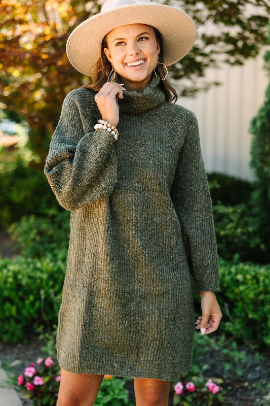 Effortless Elegance Feeling It Sweater Olive Green Dress