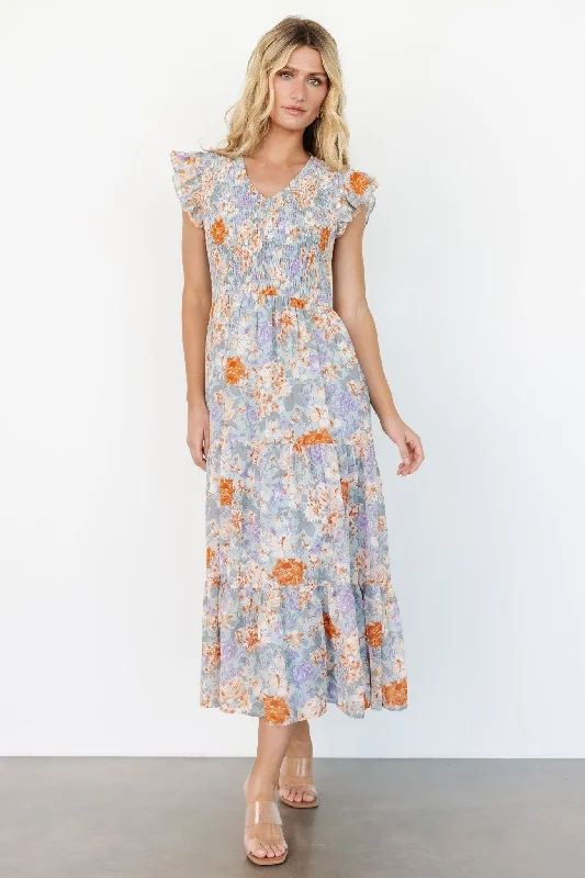 Comfortable Fashion Arla Smocked Maxi Dress | Light Blue Floral