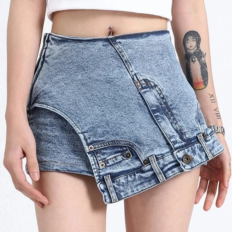Trendy Looks High-Waist Patchwork Denim Shorts for Women