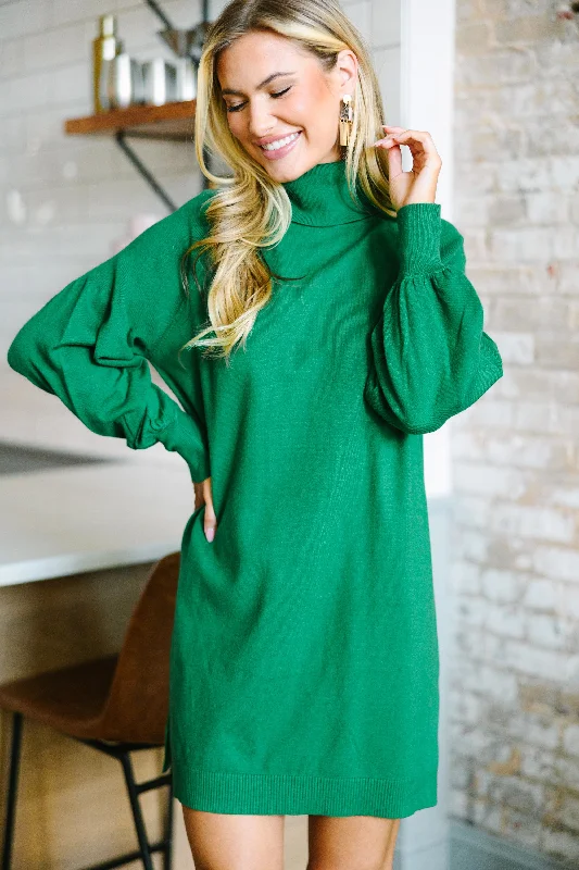 Relaxed Chic Wherever You Go Green Turtleneck Sweater Dress