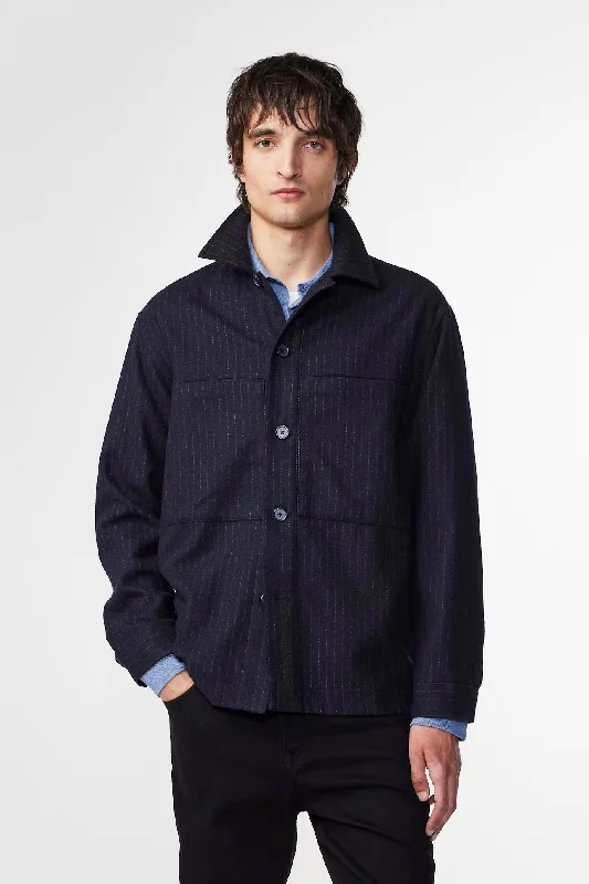 Effortless Dressing NN.07 Navy Blue Stripe Isak Wool Blend Jacket