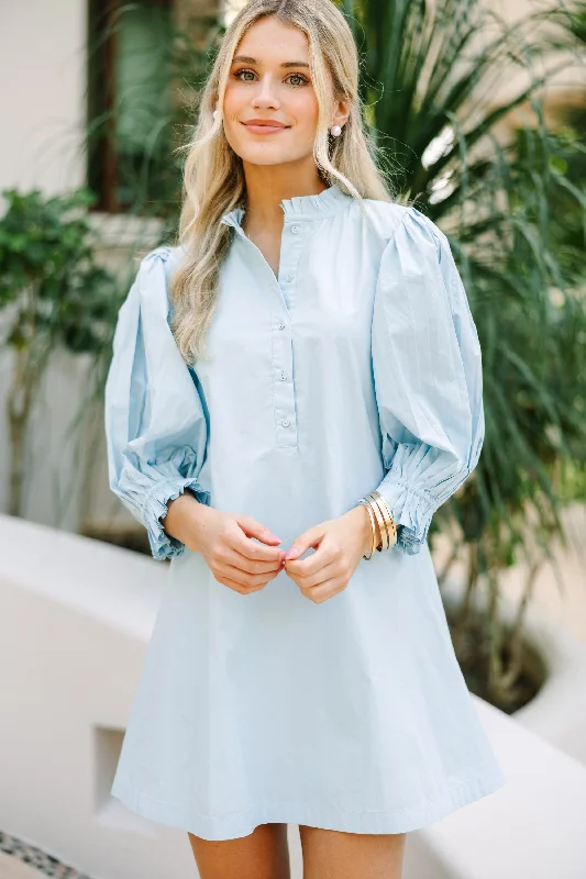 Warm Wear Under The Stars Light Blue Tie Back Dress