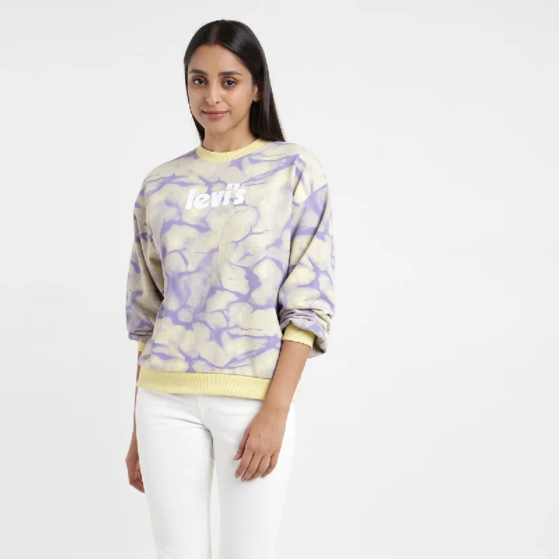 Smart Comfort Women's Abstract Yellow Crew Neck Sweatshirt