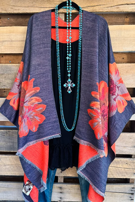Lounge Chic Happy As Always Poncho - Denim/Orange