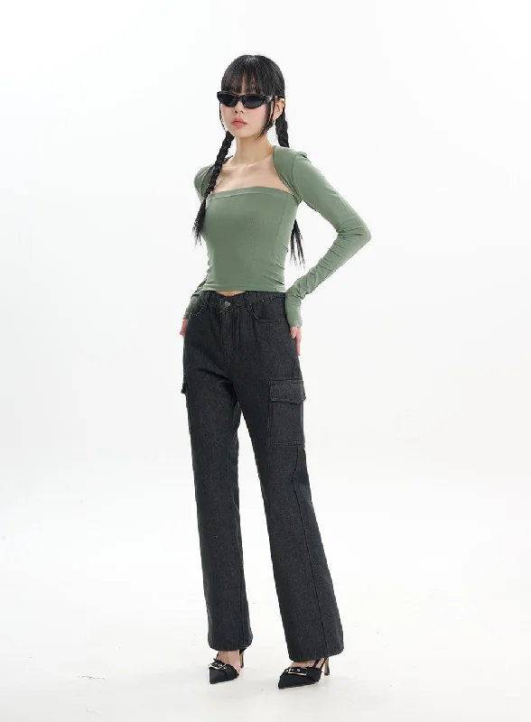 Effortless Style Pocket Flared Jeans IF413