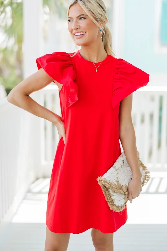 Luxe Comfort Get Ready Red Ruffled Mini Dress