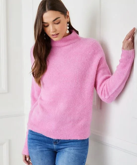 Warm Wear Karen Kane Mock Neck Boucle Sweater Peony