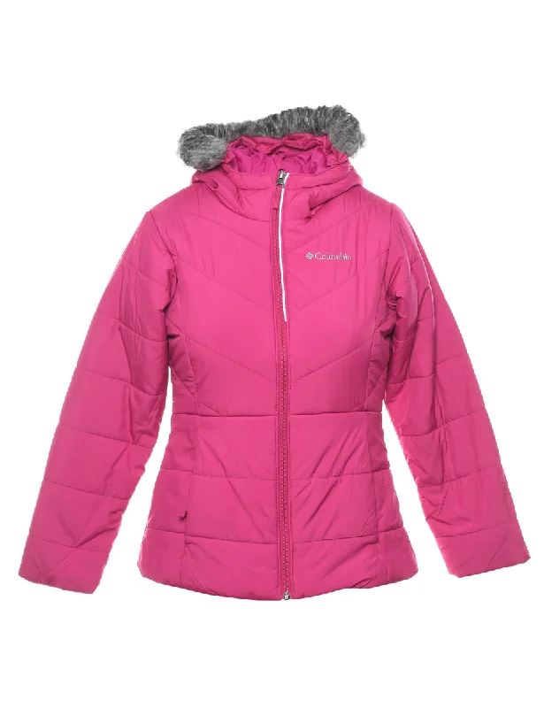 Daily Comfort Columbia Pink Hooded Fur Trim Puffer Jacket - S