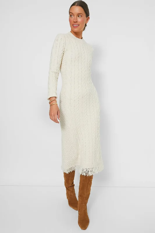 Weekend Style Cream Freya Fringe Sweater Dress