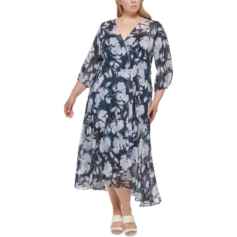 Weekend Style Calvin Klein Womens Plus Floral Print Faux Wrap Maxi Dress