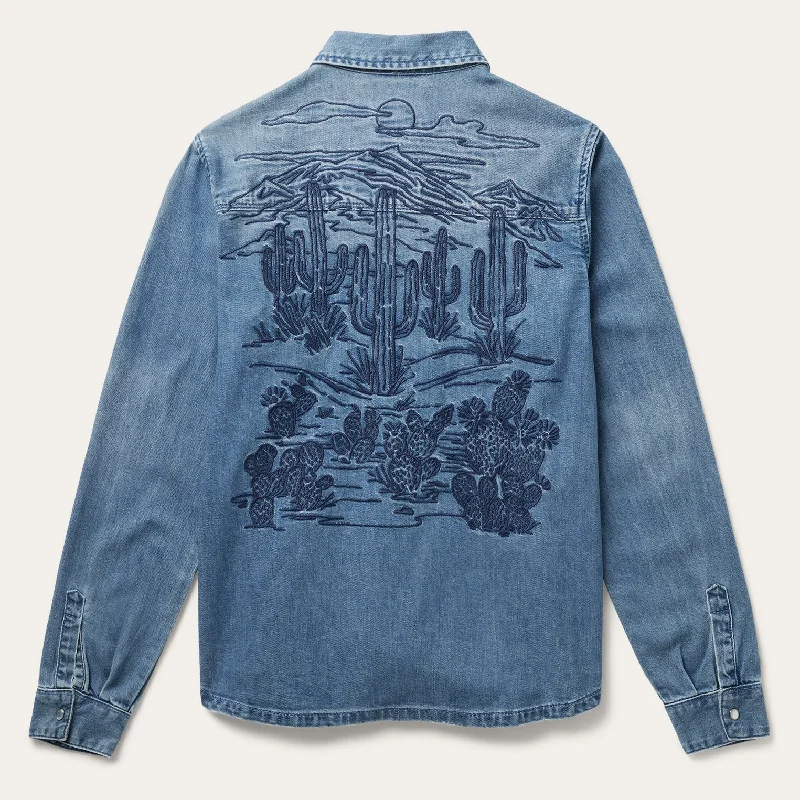 Comfy Pants Embroidered Boyfriend Fit Denim Shirt