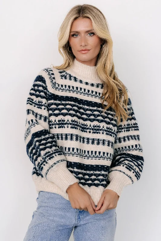 Versatile Wear Guadalupe Mock Neck Sweater | Ivory + Navy