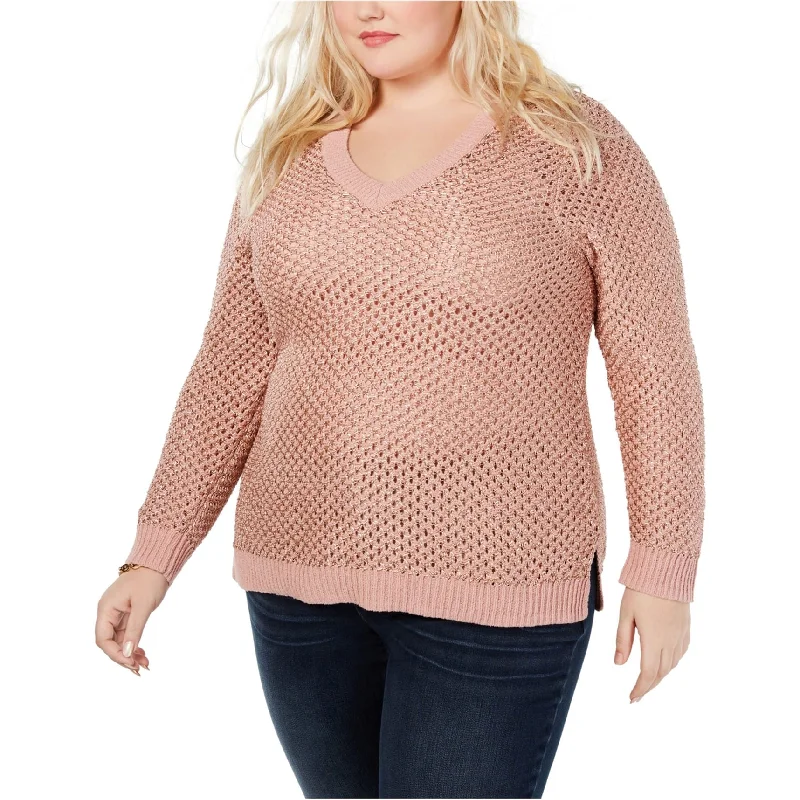 Versatile Style I-N-C Womens Pointelle Pullover Sweater, Pink, 4X