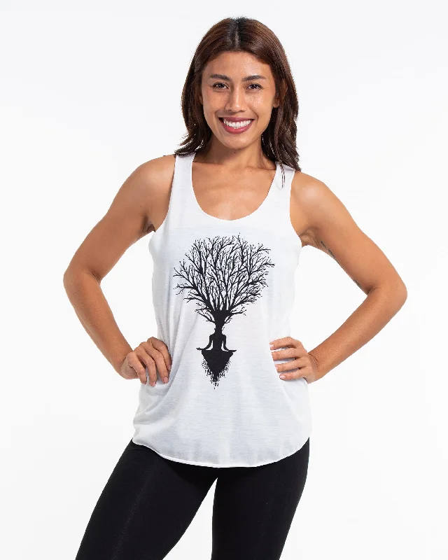 Easy Style Womens Meditation Tree Tank Top in White