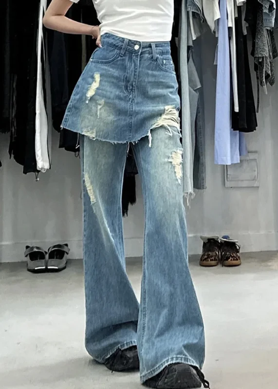 Cozy Dress Chic Blue False Two Pieces High Waist Denim Pants Summer