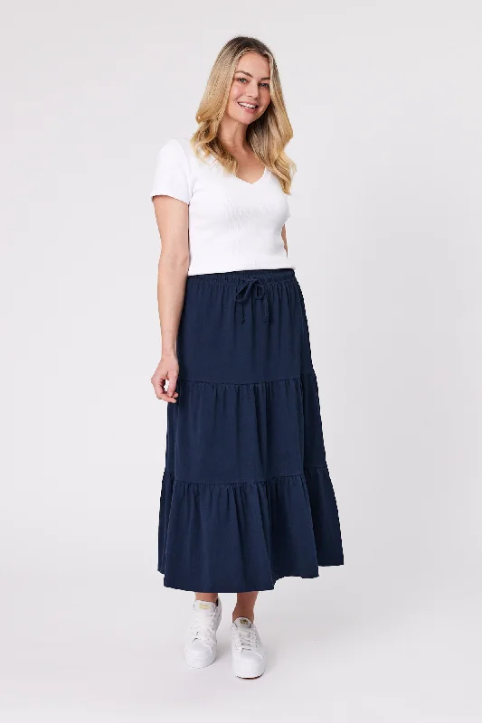 Comfy Pants Shine On Essentials Midi Skirt Navy