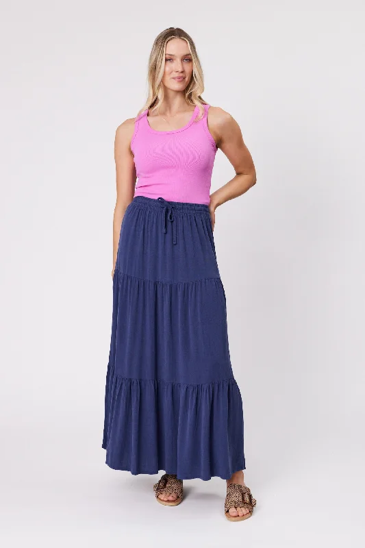 Elegant Wear Shine On Essentials Maxi Skirt Navy