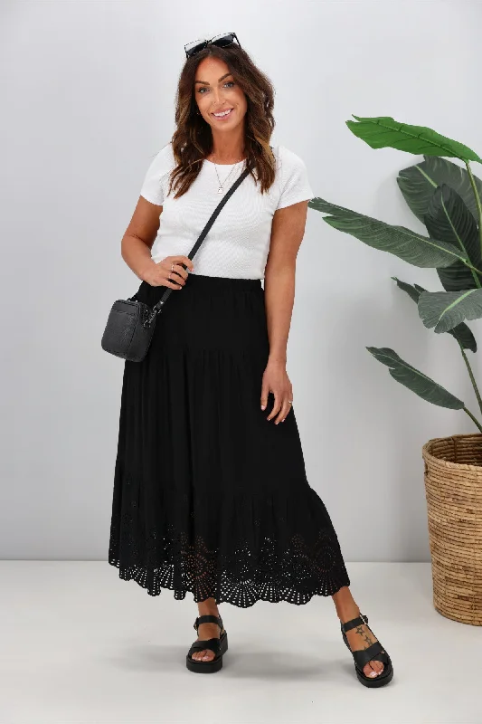 Breathable Style Gloss by Shine Liza Broderie Hem Skirt Black